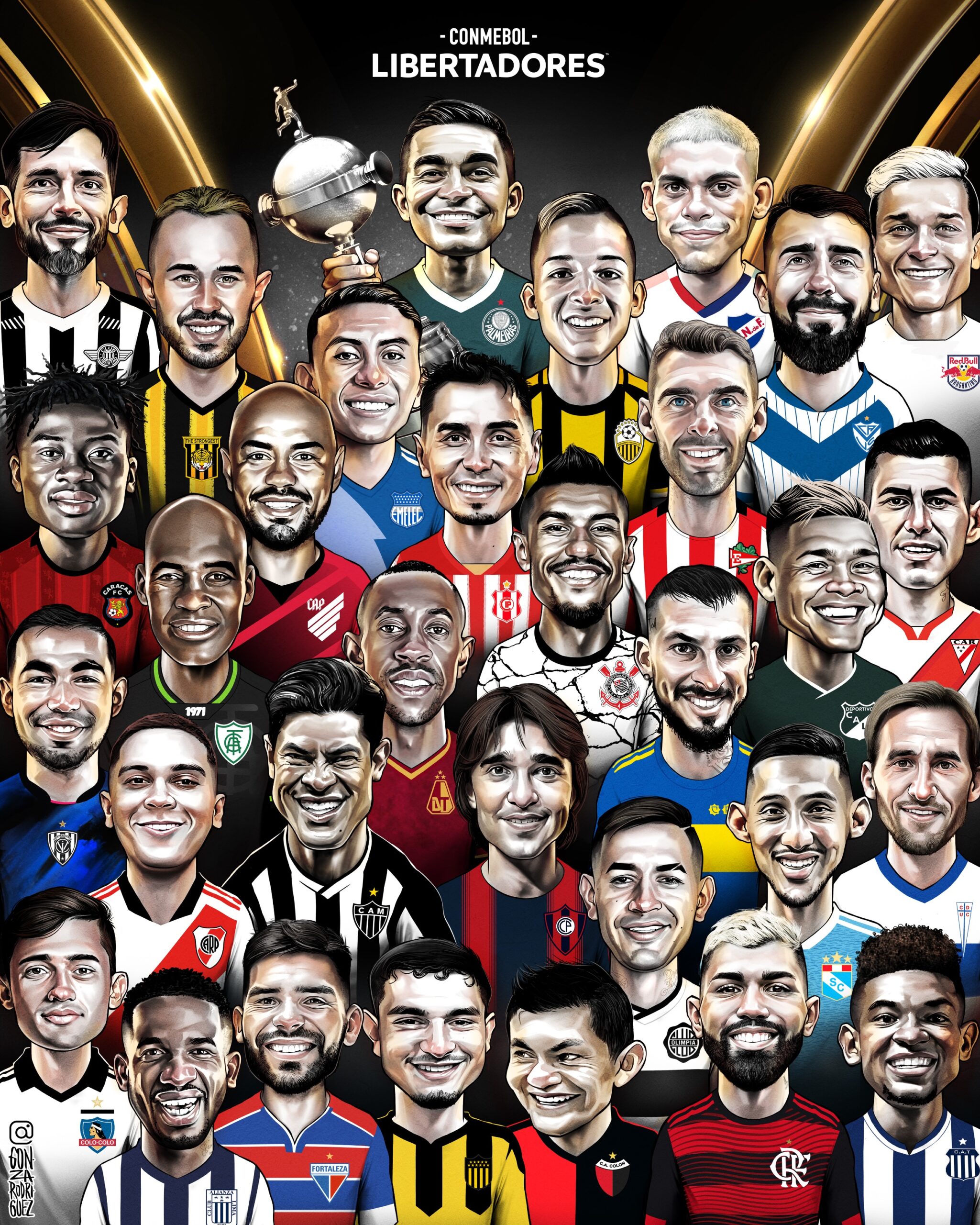Conmebol y los 32 referentes de los clubes que jugarán la Libertadores