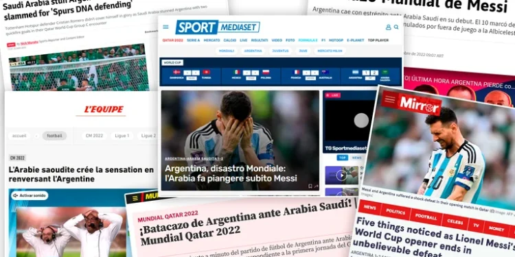 El mundo habla de la derrota Argentina: “Desastre Mundial” y “Arabia hace llorar a Messi”: