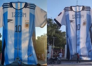 Una familia salteña creó la camiseta argentina más grande del mundo