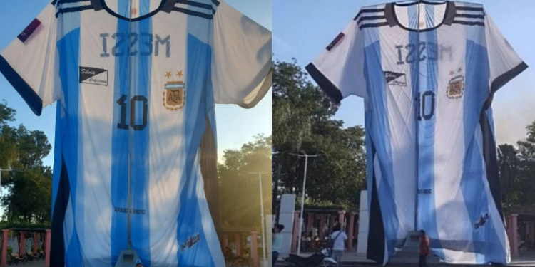 Una familia salteña creó la camiseta argentina más grande del mundo