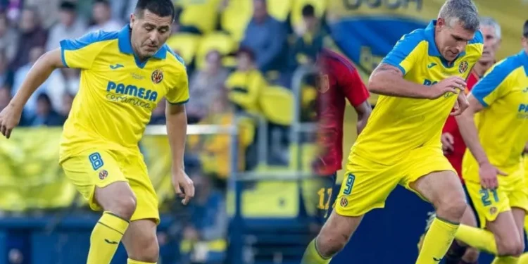 Como en los viejos tiempos: Riquelme y Palermo en el partido aniversario de Villarreal