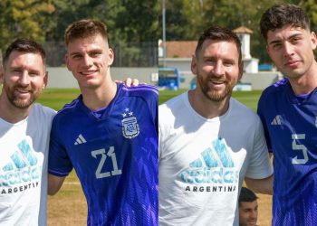 El sueño de los pibes de Unión: Messi fue a verlos y aprovecharon para la foto